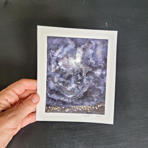 The Moon is a Spotlight II - Tiny Original Watercolor Artwork - Picture 3 of 5